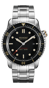 Bremont Watch Servicing - chrome metal strap and black face