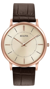 Bulova Watch Servicing - brown leather strap and rose gold case