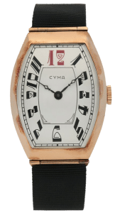 Cyma watch servicing - black fabric strap and rose gold