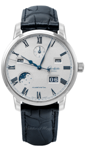 Glashütte Watch Servicing - navy blue leather and white face