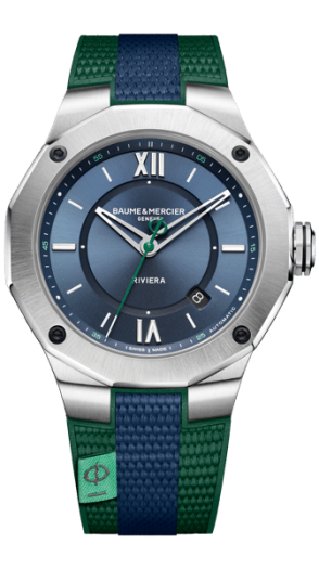 Baume and Mercier Watch Servicing - green and navy fabric strap