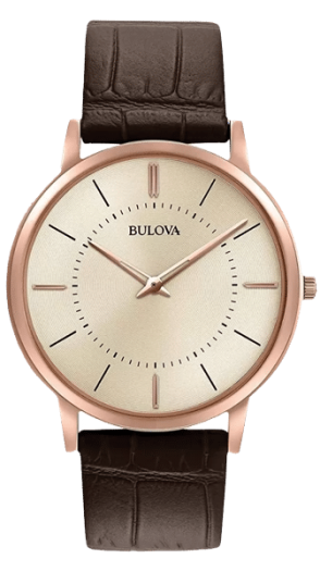 Bulova Watch Servicing - brown leather strap and rose gold case