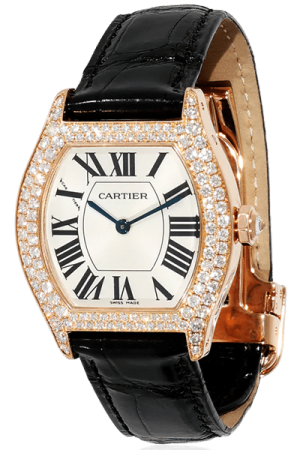 Cartier watch repair - black leather strap and diamond case