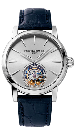 Frederique Constant Watch Servicing - navy blue leather and silver chrome