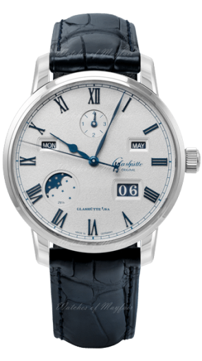 Glashütte Watch Servicing - navy blue leather and white face