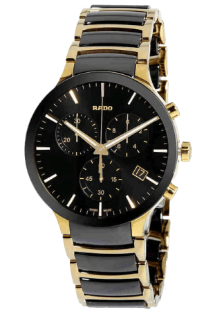 Rado watch in two tone black and gold with black face and