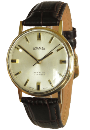 Roamer watch repairs - Incabloc 17 Jewels with brown leather strap