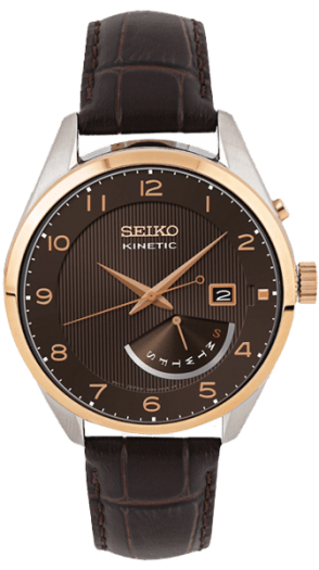 Seiko Kinetic Watch Servicing with brown face and brown leather strap