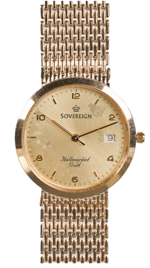 Sovereign Watch Servicing - Hallmarked gold face close up