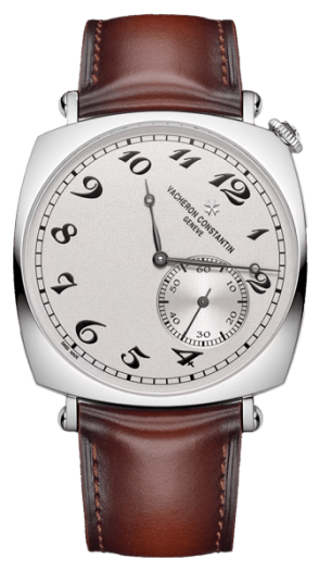 Vacheron Constantin watch servicing -sideways face and brown leather strap